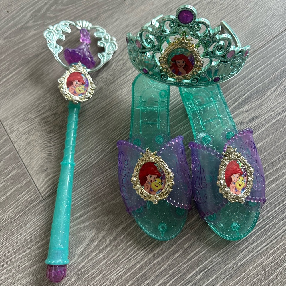 Disney Princess Ariel Girls Dress Up Tiara Crown Shoes Staff Rod Wand Ages 1-4
